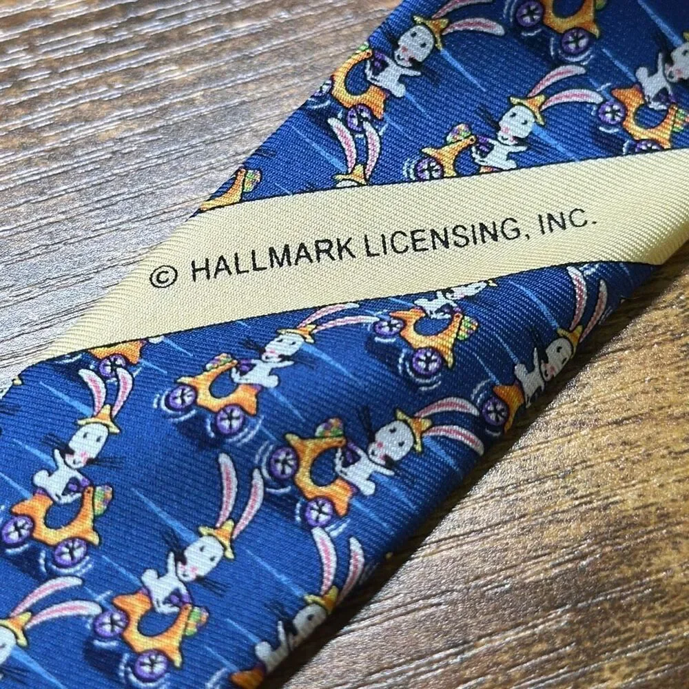 Hallmark Holiday Traditions Bunny Rabbit Silk Tie‎ Necktie Riding Scooters MMG